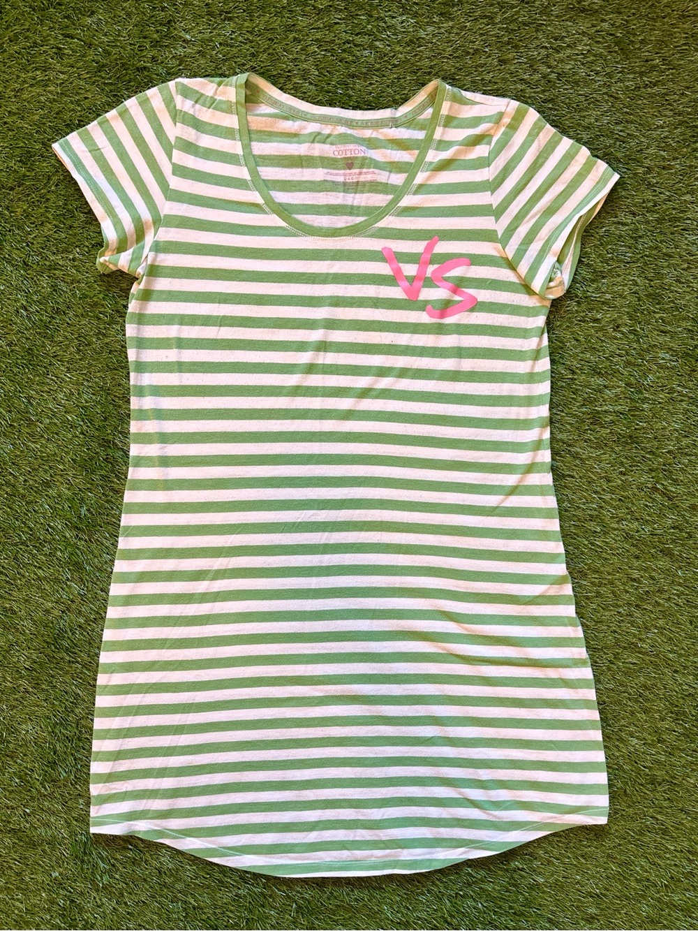 Victoria’s Secret Cotton Green Striped T-Shirt Dress Pink Logo Medium